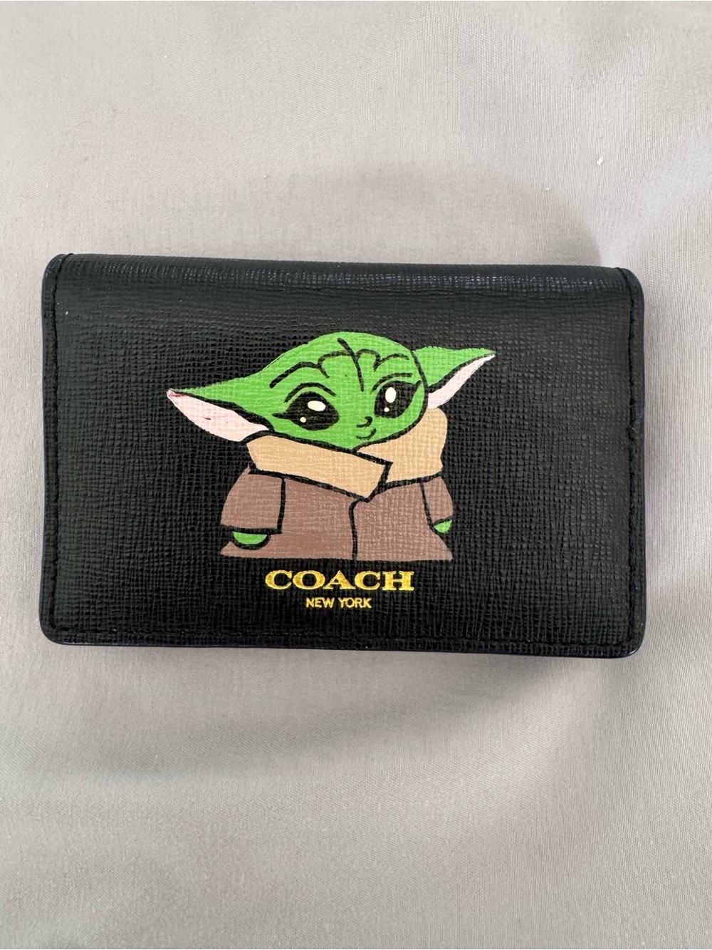 Coach Custom Grogu Black Leather Card Case
